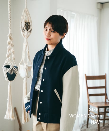 #-50 Wool melton relax varsity jacket (Navy)