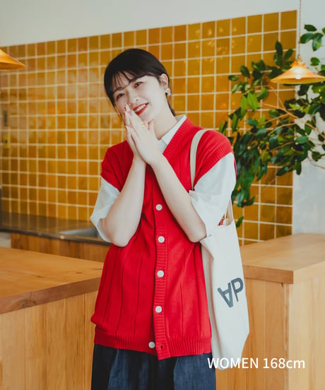 #-09 Giza cotton vneck knit vest (Red)