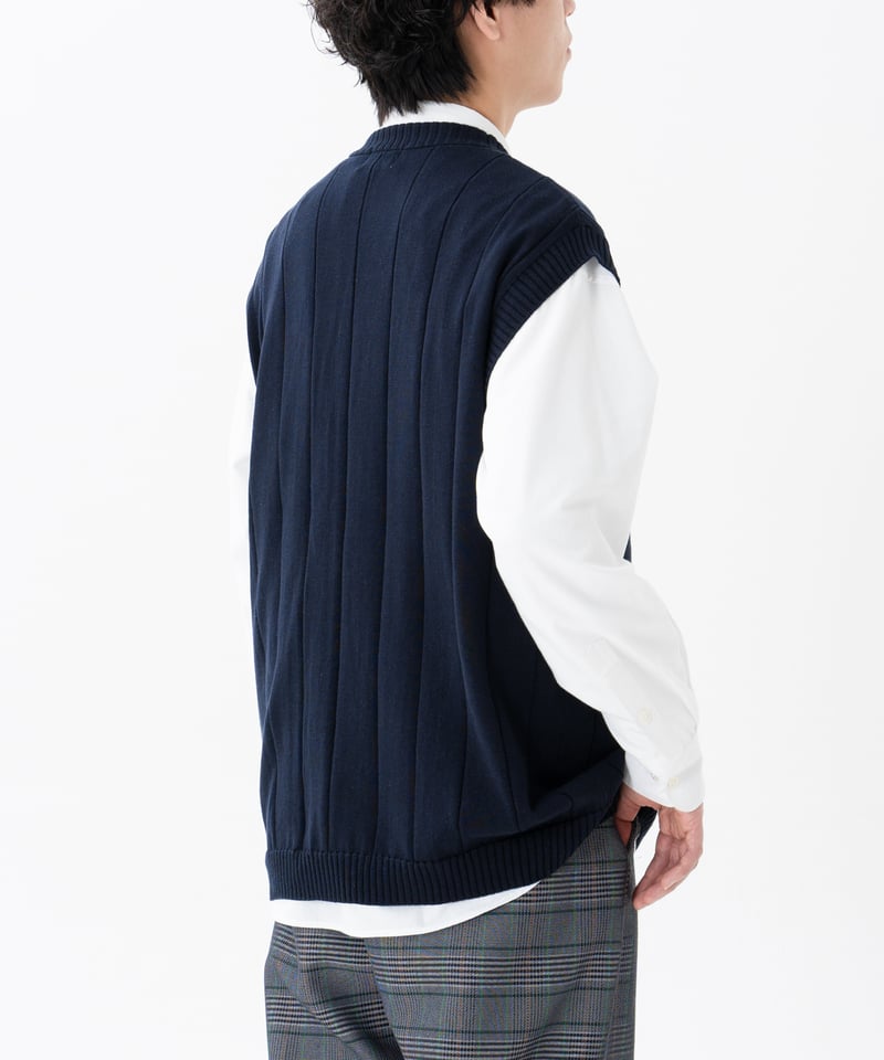トップス UNFOLK Giza cotton vneck knit vest (Navy 09 Giza cotton vneck knit vest (Navy) | UNFOLK