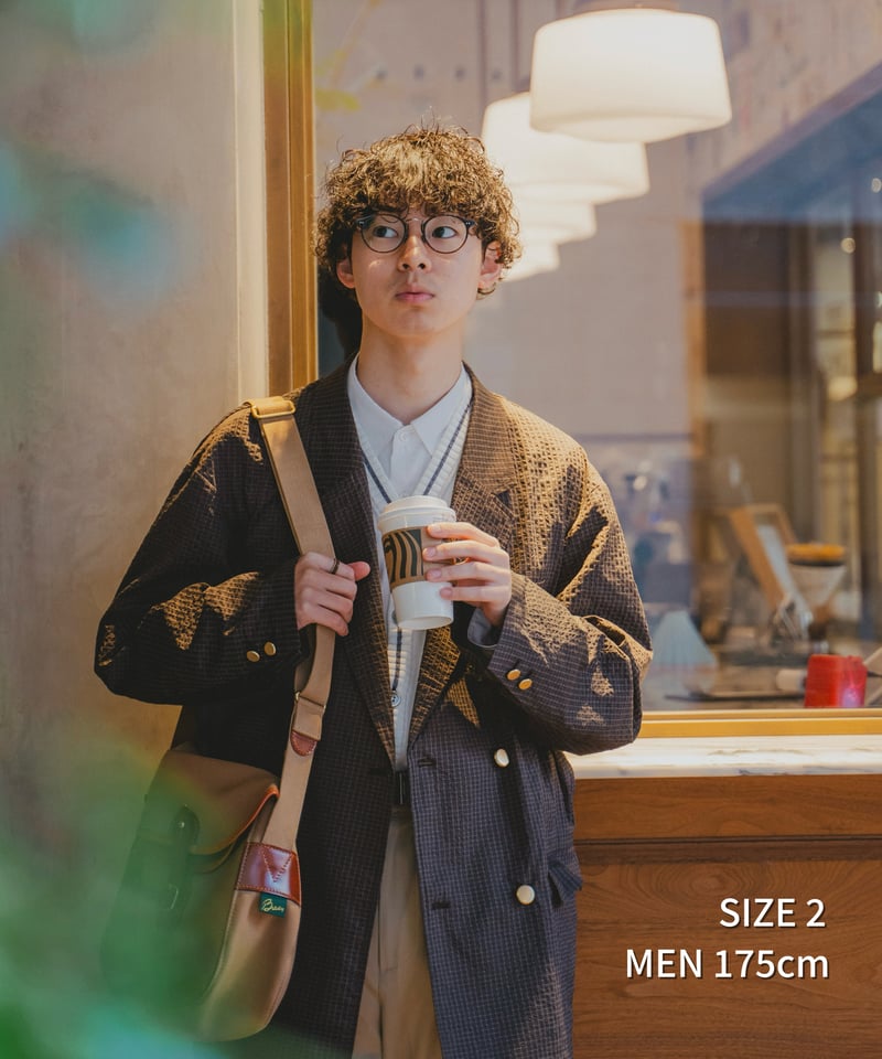 55 4B Seersucker double blazer (Brown) | UNFOLK
