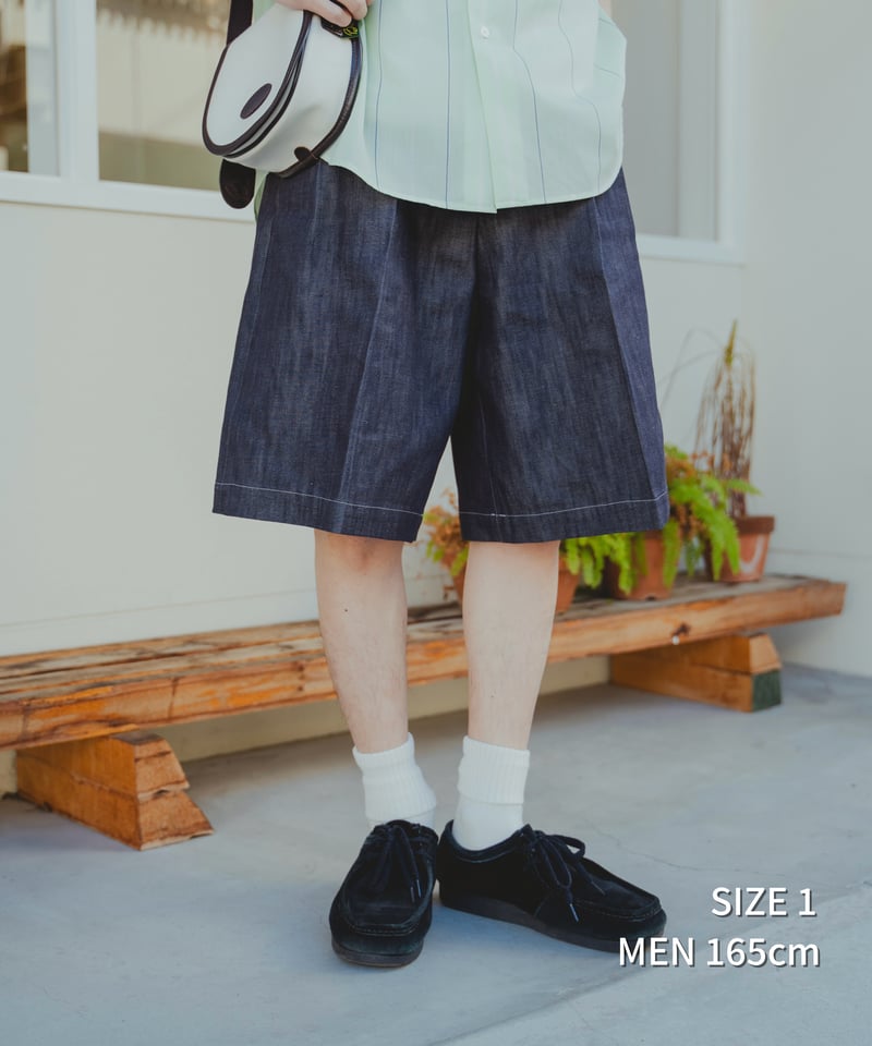 63 Rigid denim 2tuck shorts | UNFOLK