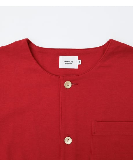 #-64 Heavy weight nocollar classic cardigan (Red)