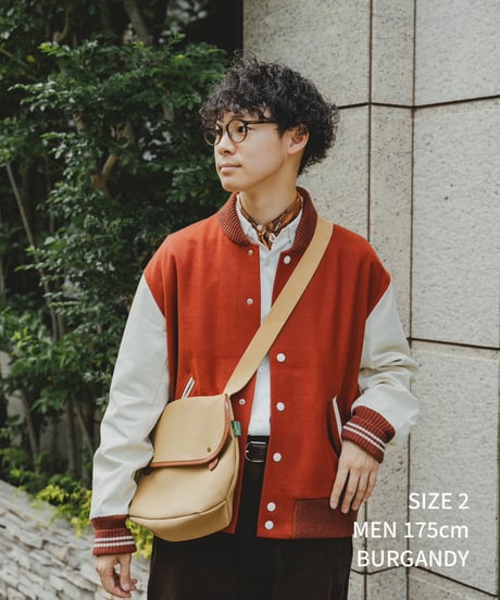 #-50 Wool melton relax varsity jacket (Burgandy)