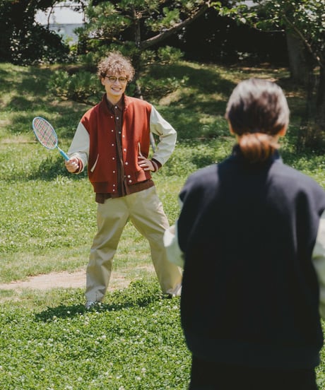 #-50 Wool melton relax varsity jacket (Navy)