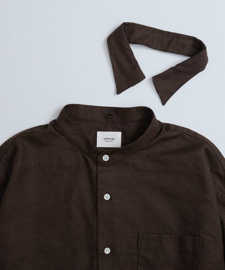 #-23 2way detachable collar check shirt (Brown)