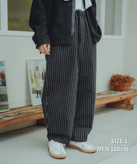 “UNFOLK CLASSIC” Banshu stripe pattern baloon pants