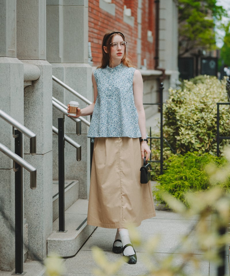 87 2way detachable collar liberty print sleev