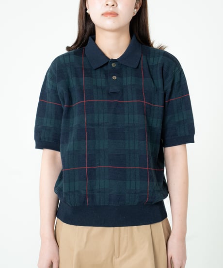 #-82 14G tartan check cotton knit polo (Green)