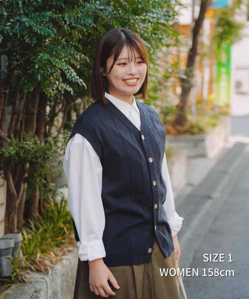 09 16G Giza cotton vneck knit vest (Navy) | U