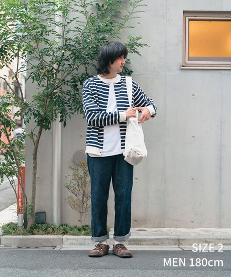 #-19 Heavy weight border cardigan (Navy)