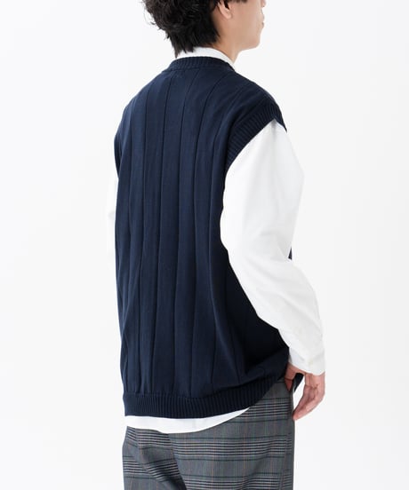 #-09 16G Giza cotton vneck knit vest (Navy)