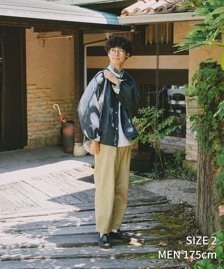 #-16 Herringbone denim nocollar blouson