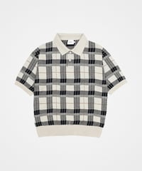#-82 14G tartan check cotton knit polo (Beige)