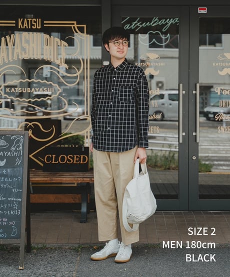 #-42 2way detachable collar windowpane check shirt (Black)