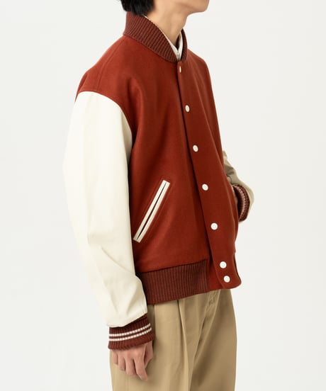 #-50 Wool melton relax varsity jacket (Burgandy)