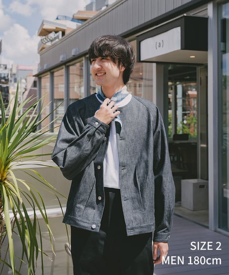 #-16 Herringbone denim nocollar blouson