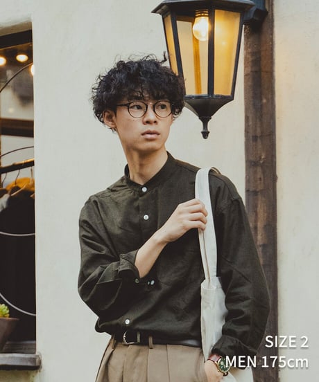 #-23 2way detachable collar check shirt (Green)