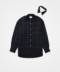 #-66 2way detachable collar wool check shirt (Green)