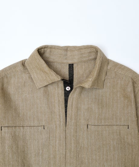 "UNFOLK CLASSIC" Banshu wool mix soft herringbone shirt jacket (Beige)