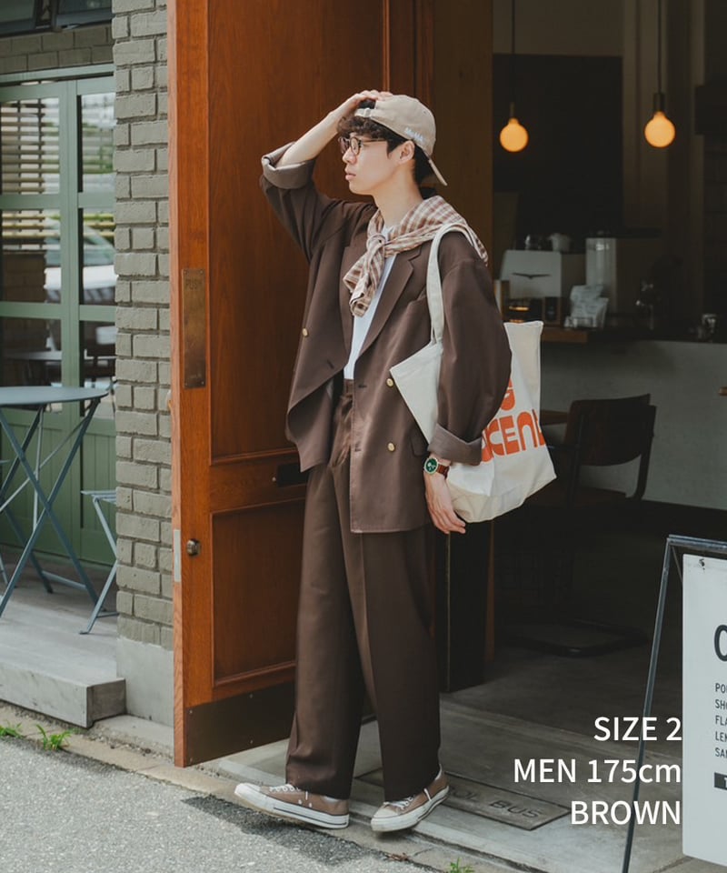 47 Wool mix 2tuck slacks (Navy) | UNFOLK