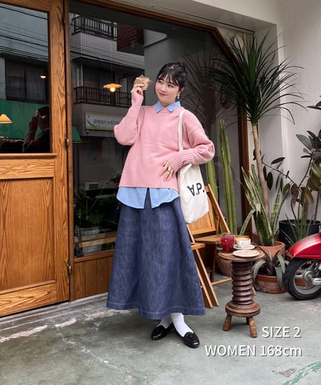 #-58 EX. Rigid denim flare skirt