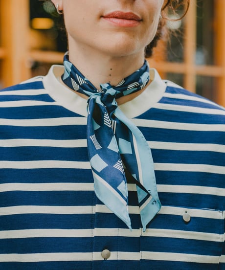 #-25 Hand print silk scarf (Blue)