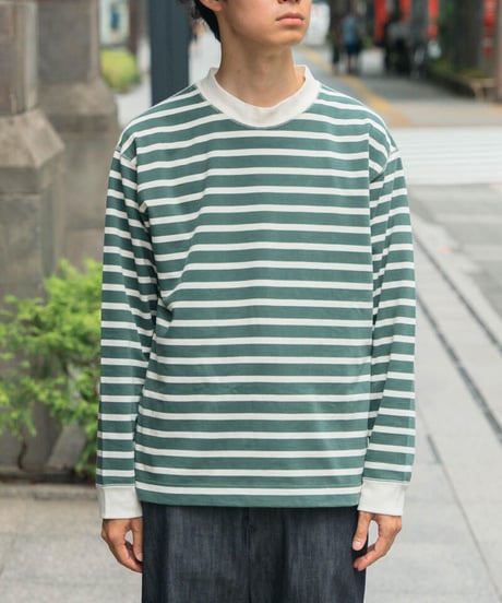 #-20 Heavy weight border long tshirt (Green)