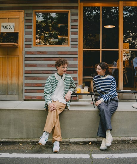 #-19 Heavy weight border cardigan (Navy)