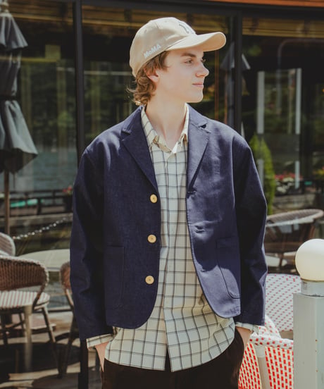 #-42 2way detachable collar windowpane check shirt (Black)