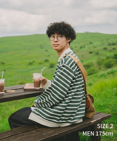 #-19 Heavy weight border cardigan (Green)