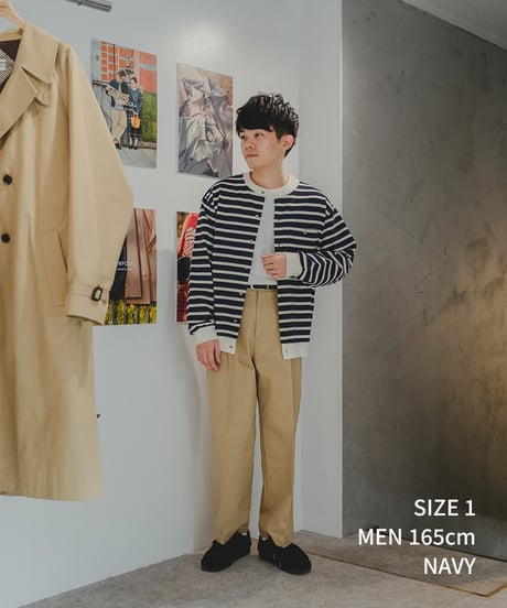 #-19 Heavy weight border cardigan (Red)