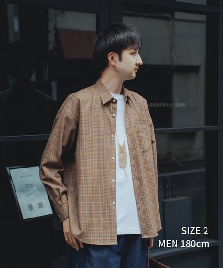 #-66 2way detachable collar wool check shirt (Brown)