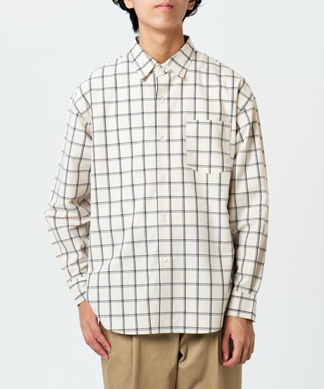 #-42 2way detachable collar windowpane check shirt (Ivory)