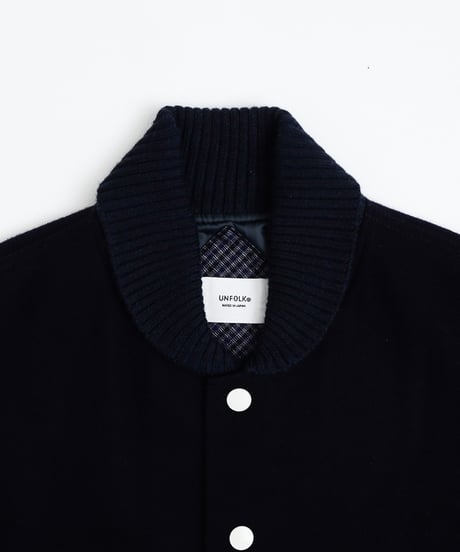#-50 Wool melton relax varsity jacket (Navy)
