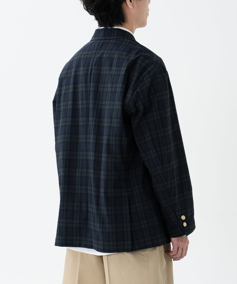 55 4B Seersucker double blazer (Green) | UNFOLK