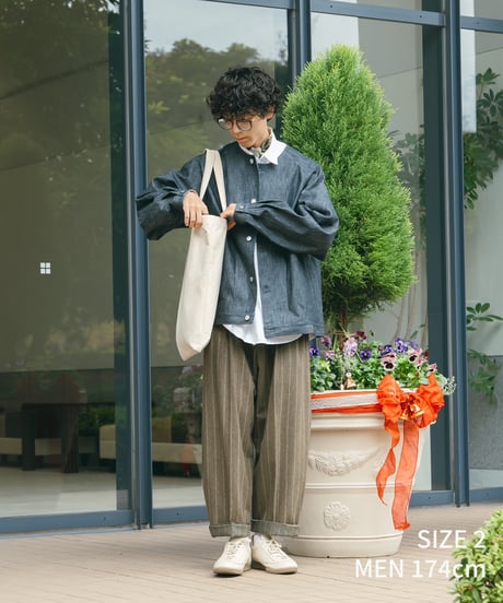 #-16 Herringbone denim nocollar blouson