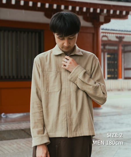 "UNFOLK CLASSIC" Banshu wool mix soft herringbone shirt jacket (Beige)