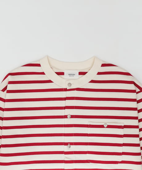 #-19 Heavy weight border cardigan (Red)
