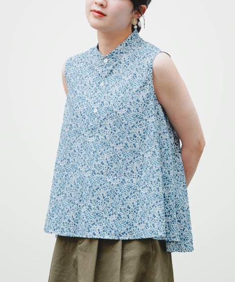 #-87 2way detachable collar liberty print sleeveless shirt (Navy)
