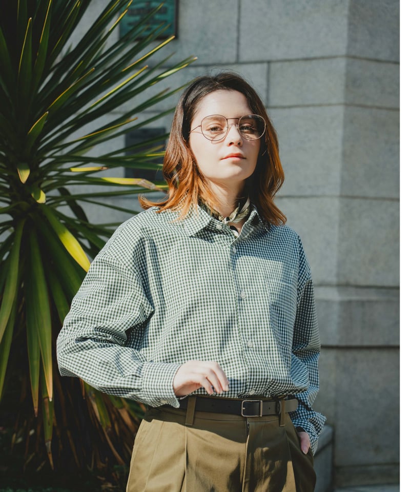 34 2way detachable collar gingham check shirt