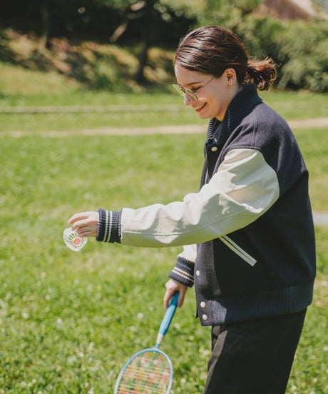 #-50 Wool melton relax varsity jacket (Navy)