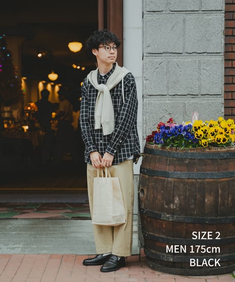 #-42 2way detachable collar windowpane check shirt (Black)