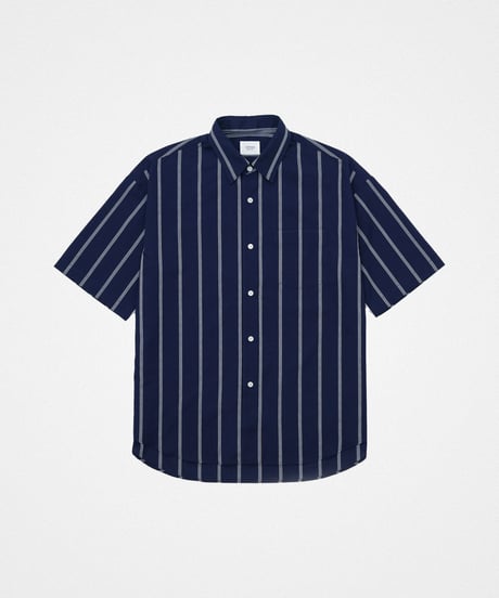 #-61 2way detachable collar short sleeve stripe shirt (Navy)