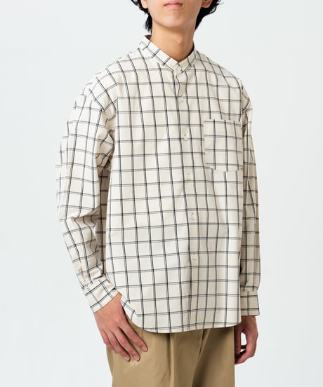 #-42 2way detachable collar windowpane check shirt (Ivory)