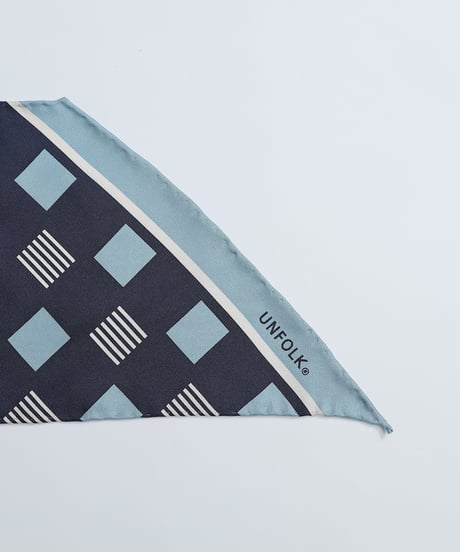 #-25 Hand print silk scarf (Blue)
