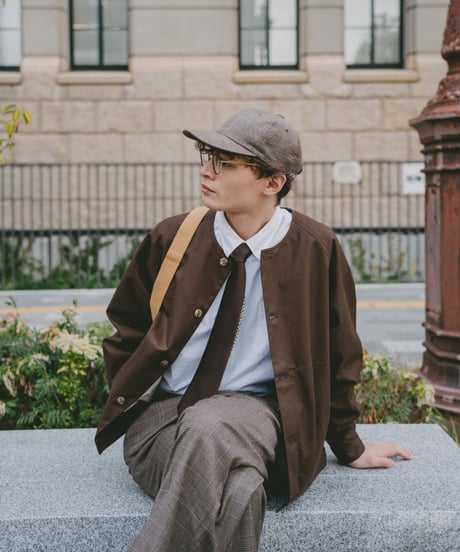 #-05 Ventile gabardine roundneck blouson (Brown)