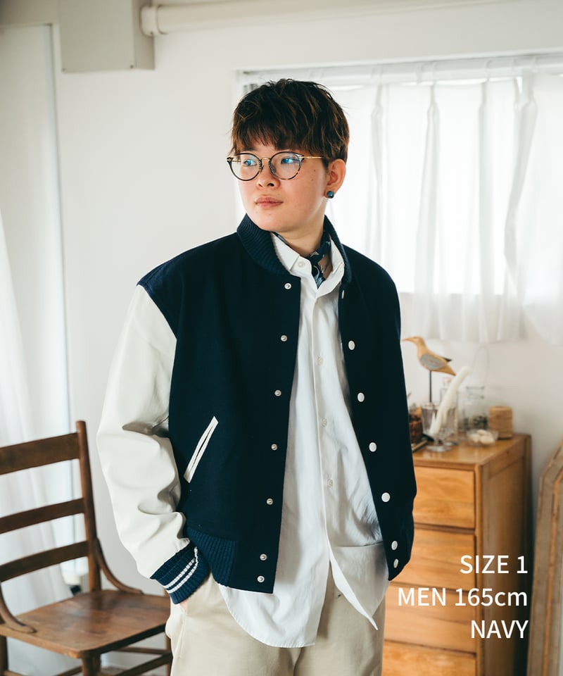 ジャケット・アウター 50's Vintage Wool Jacket 50 Wool melton relax varsity jacket (Navy) |