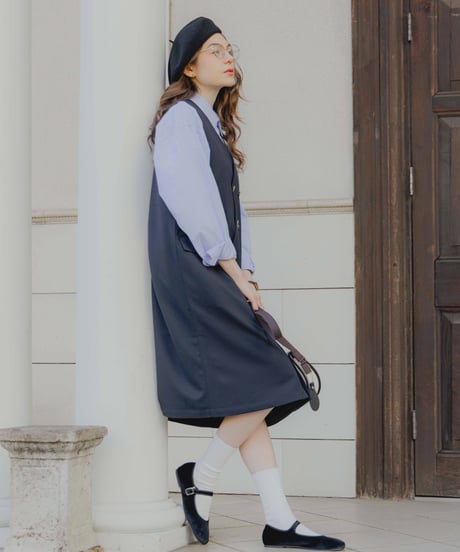 #-78 2way detachable collar stripe shirt (Blue)