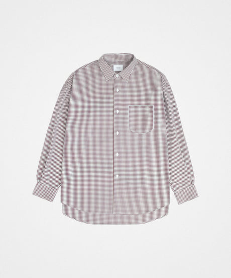 #-34 2way detachable collar gingham check shirt (Brown)