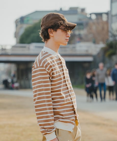 #-19 Heavy weight border cardigan (Beige)